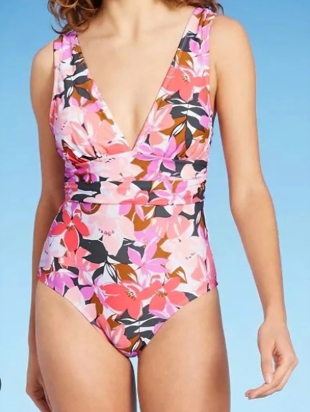 Kona Sol Women’s Swimsuit peach and brown floral  Swimsuit Bathing suit Size XL.